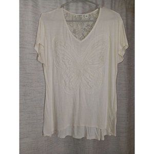 Cato's Women's Large White Butterfly & Lace Blouse NWOT